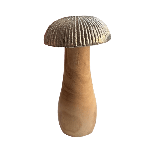 Pilz Aufsteller aus Mangoholz mit Metallhut 13 cm