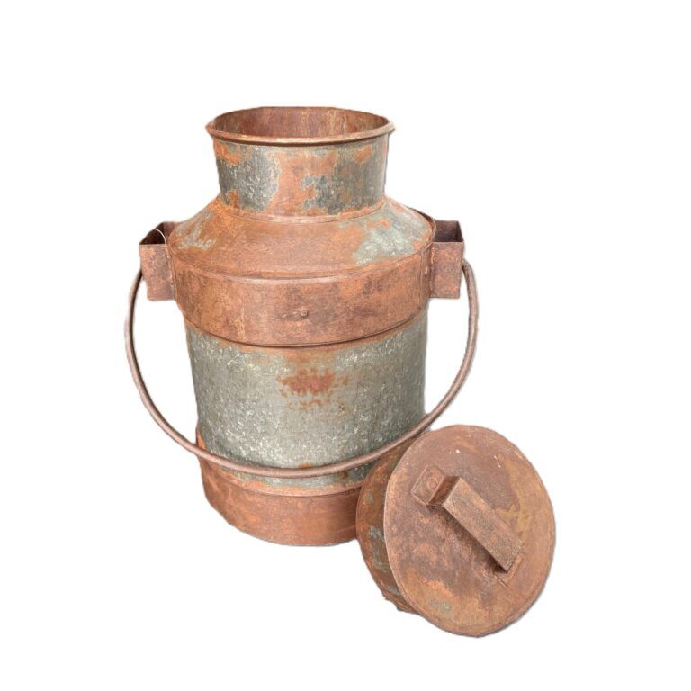 Milchkanne aus Metall im Antik-Look mit Deckel 36 cm