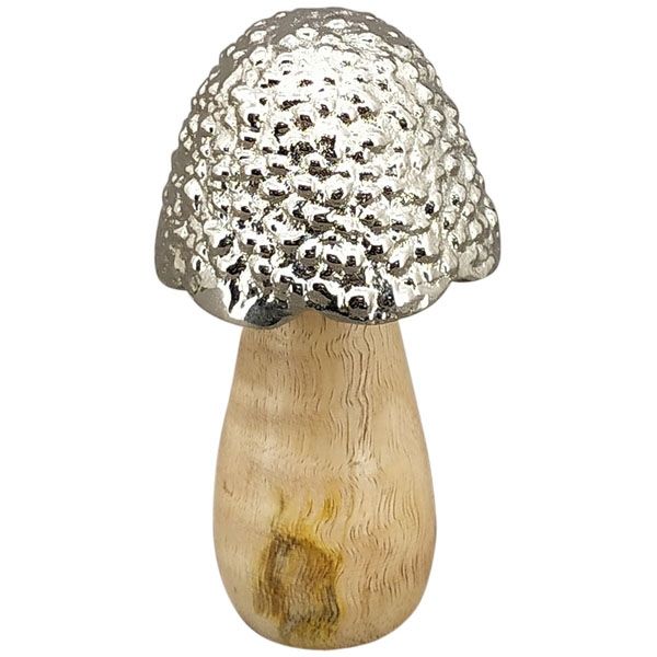 Pilz Aufsteller aus Mangoholz mit Metallhut 13 cm