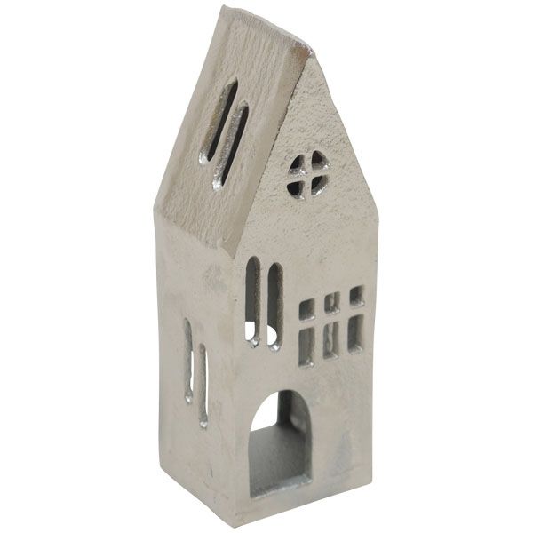 Windlicht Haus aus Aluminium in Silber 17 cm