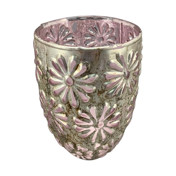 Windlicht Champagnergold-Rosa Antik aus Glas14 cm