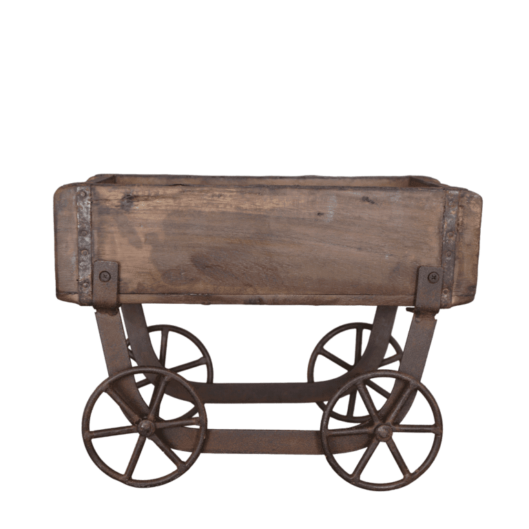 Holzkiste Antiquité auf Wagen mit Räder