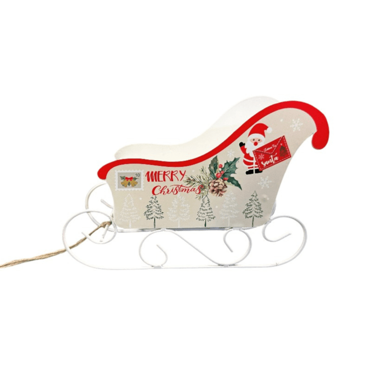 Schlitten aus Metall in Weiss-Rot 20 cm