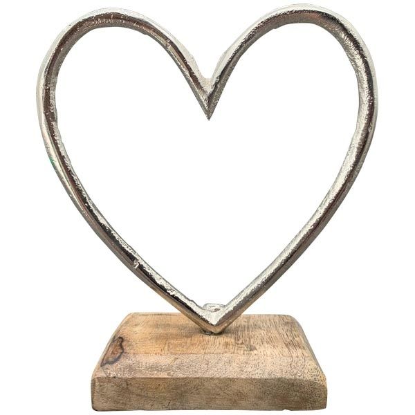 Herz Aufsteller aus Metall auf einem Mangoholzsockel 14 cm