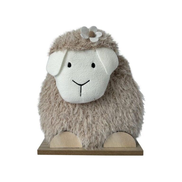 Aufsteller Schaf in hellbraun aus Plüsch 29 cm