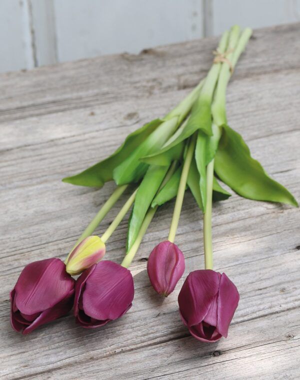Tulpen künstlich real touch 47 cm im Bund violett