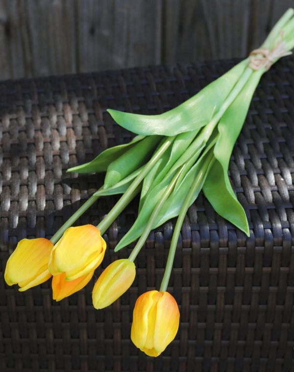 Tulpen künstlich real touch 47 cm im Bund gelb-orange