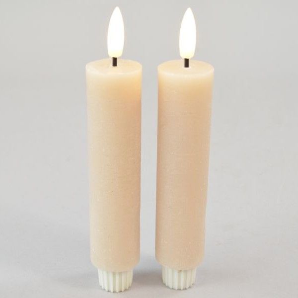 LED-Stabkerze rustikal beige mit Flackerlicht, 16,5 cm x 3 cm, 2er-Set