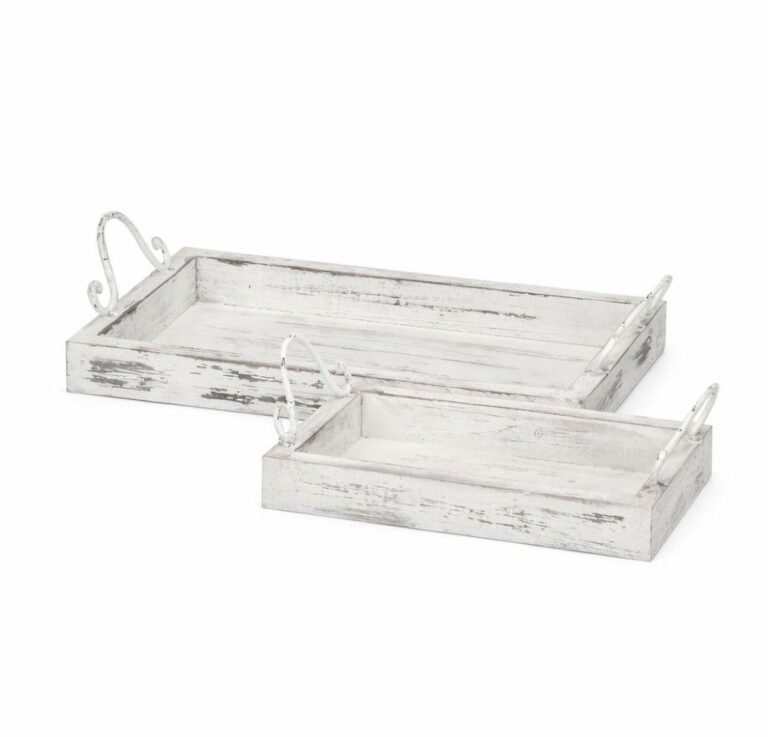 Tablett rechteckig aus Holz mit Metallgriffen Länge 30.5 cm