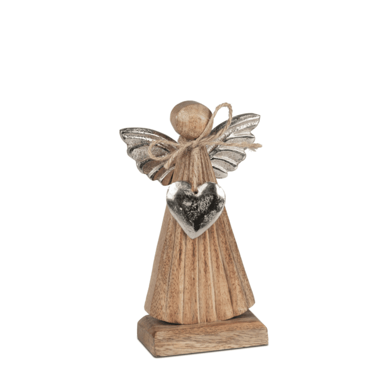 Engel Aufsteller aus Aluminium und Mangoholz 17 cm