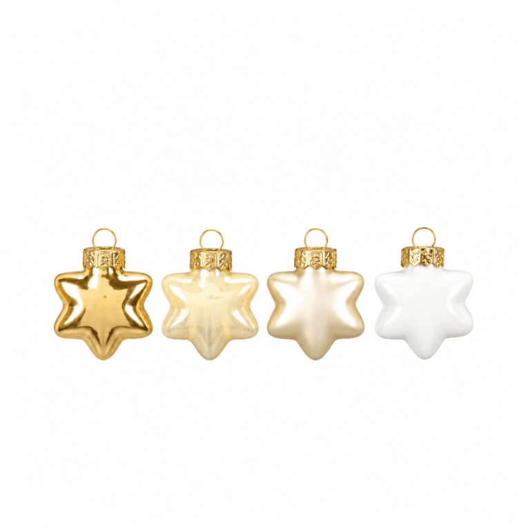 Stern Weihnachtskugeln 12 Stk. 3.5 cm in Gold, Creme und Weiss