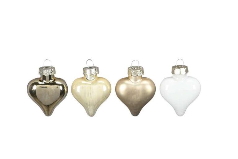 Weihnachtskugeln Herz 24 Stk. 3 cm in creme-gold Tönen