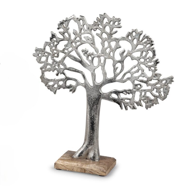 Lebensbaum Aufsteller aus Metall auf einem Mangoholzsockel 34 cm