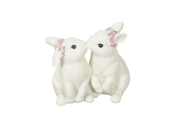 Hasenpaar mit Rosenkranz die küssen