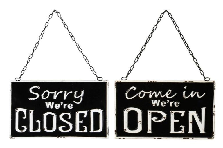 Schild Metall doppelseitig mit Schrift Open / Closed