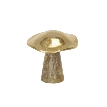 Pilz Aufsteller aus Mangoholz mit Metallhut Gold 10 cm