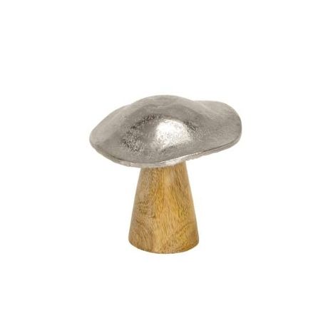 Pilz Aufsteller aus Mangoholz mit Metallhut Silber 10 cm