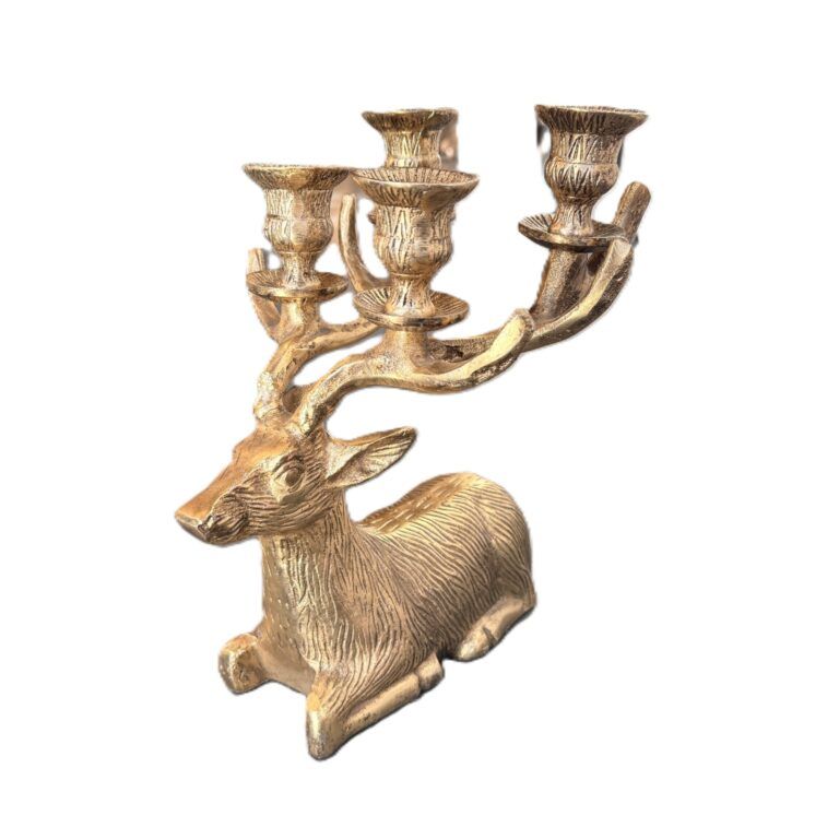 Kerzenständer Hirsch aus Metall für Stabkerzen in Anikgold