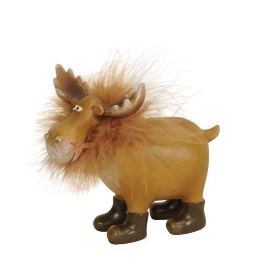 Elch Figur zum Aufstellen mit flauschigem Kragen und Stiefeln
