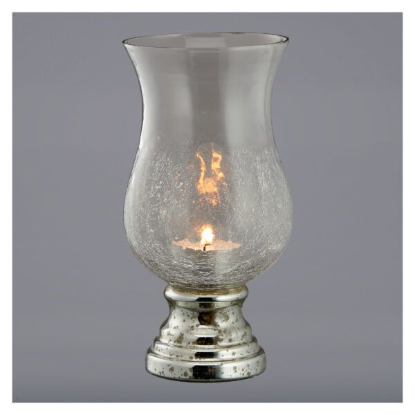 Windlicht auf Fuss mit crackle Glas 27 cm
