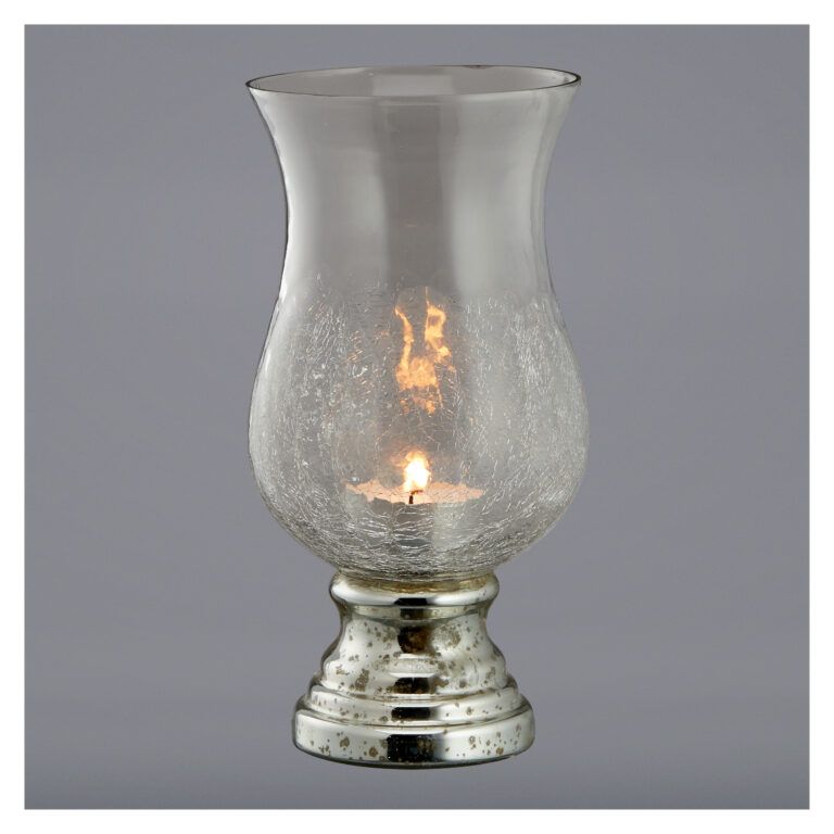 Windlicht auf Fuss mit crackle Glas 27 cm