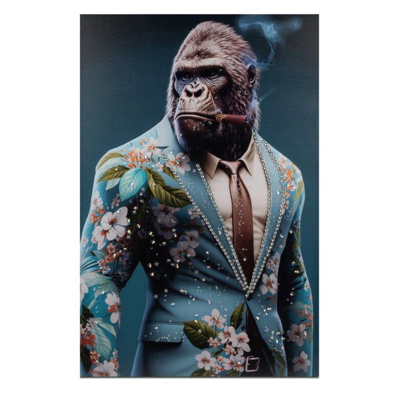 Wandbild Leinwand Tiger im Anzug mit glänzenden Acryl-Steinen