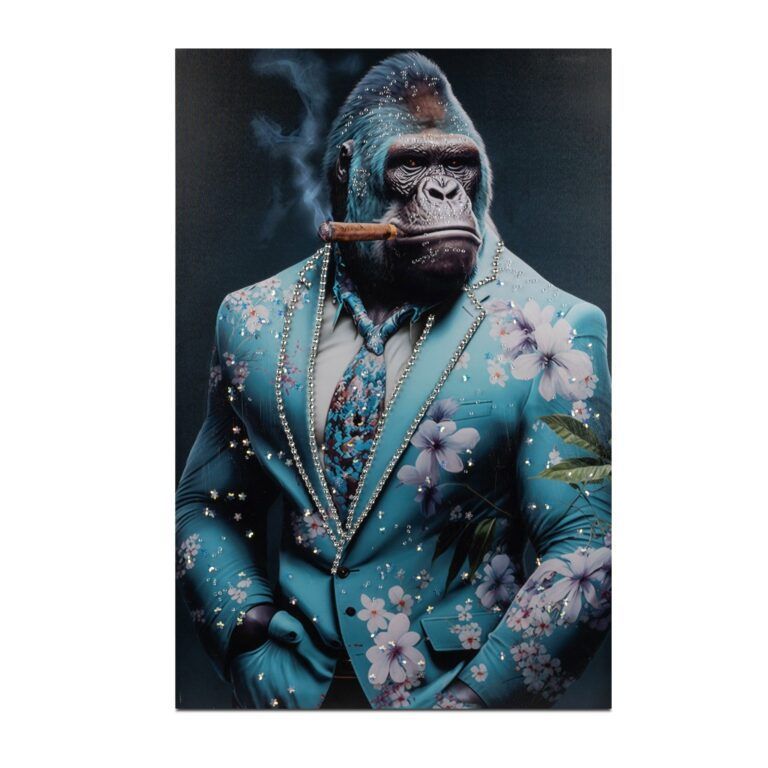 Wandbild Leinwand Tiger im Anzug mit glänzenden Acryl-Steinen