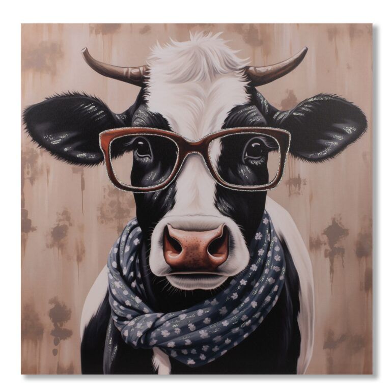 Wandbild Kuh mit Brille auf Leinwand gedruckt