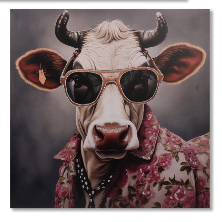 Wandbild Kuh mit Brille auf Leinwand gedruckt