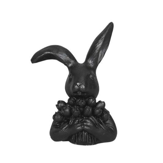 Hasenbüste mit Tulpen in edlem Schwarz 13 cm
