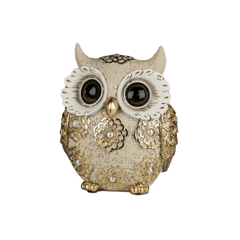 Eule Aufsteller in Creme-Gold 12 cm