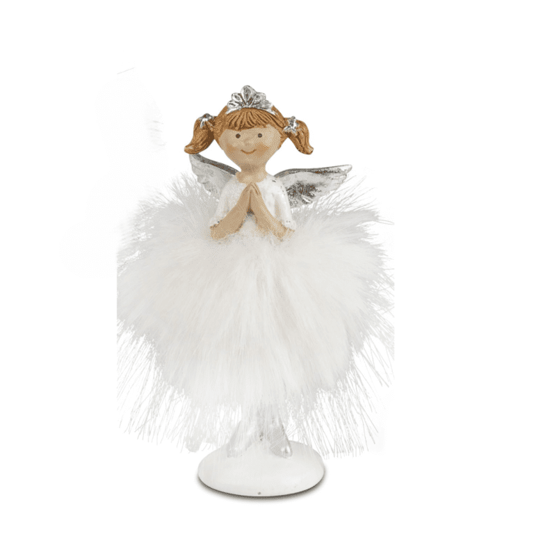 Engel Nelly im weissen Federkleid mit silbernen Stern in der Hand 17 cm