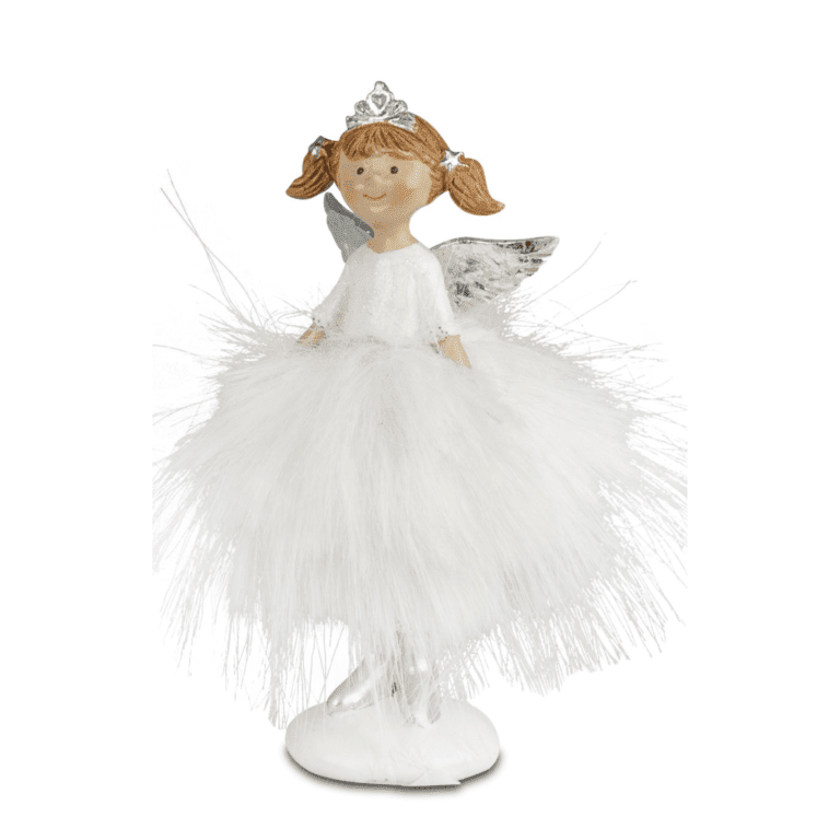 Engel Nelly im weissen Federkleid mit silbernen Stern in der Hand 17 cm