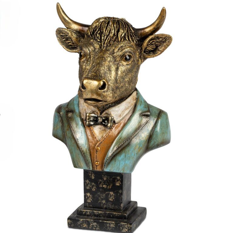 Kuh Büste auf Sockel im roten Anzug 23 cm