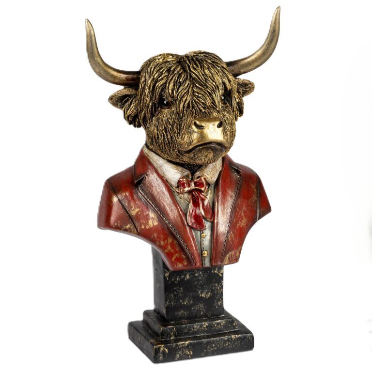 Kuh Büste auf Sockel im roten Anzug 23 cm
