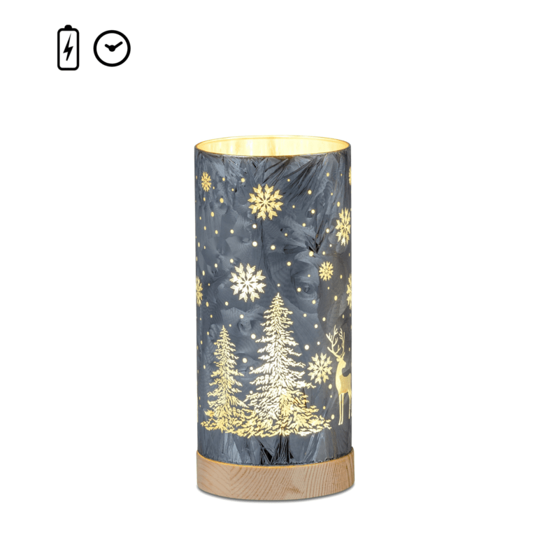 LED-Windlicht mit LEDS in Winterblau mit Waldmotiv 20 cm