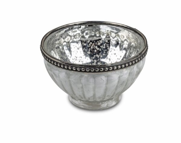 Windlicht Silber Antik aus Glas und Metall 6 cm