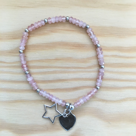 Armband aus Edelstein Rosenquarz mit Anhänger