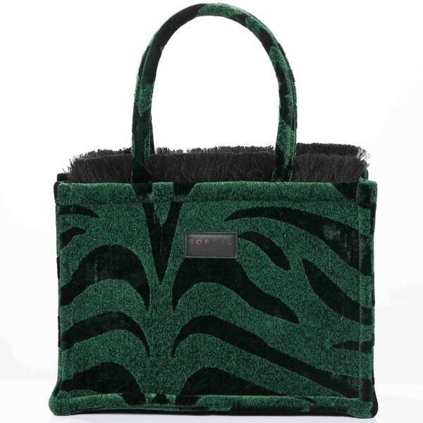 SORENA Animal Velvet Petrol Tote Bag Medium