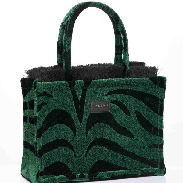 SORENA Animal Velvet Petrol Tote Bag Medium