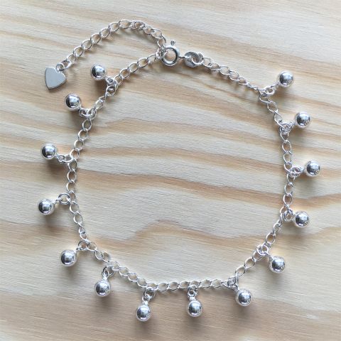 Fusskette mit vielen Bommeln in 925 Silber