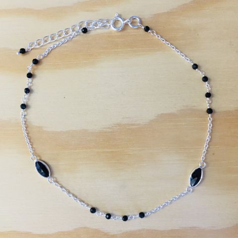 Fusskette facettierter Onyx Silber