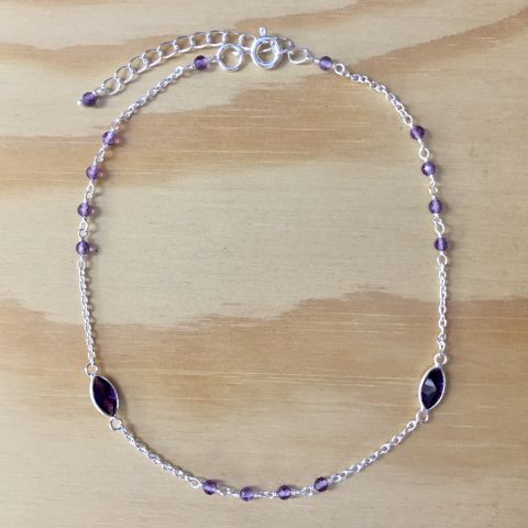 Fusskette facettierter Amethyst Silber