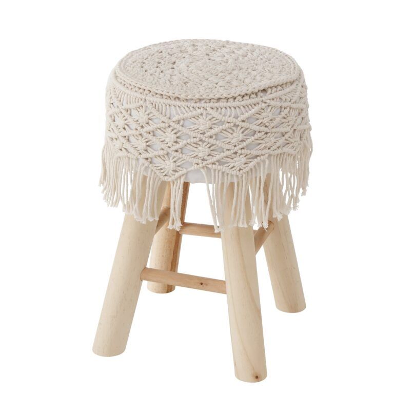 Hocker Boho mit Makramee und Fransen