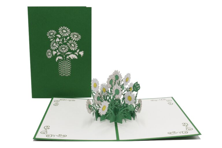 Karte 3D mit Gänseblümchen in Grün-Weiss