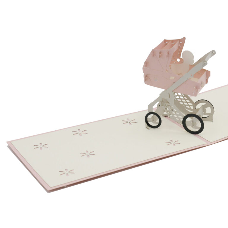 Karte 3D Kinderwagen rosa