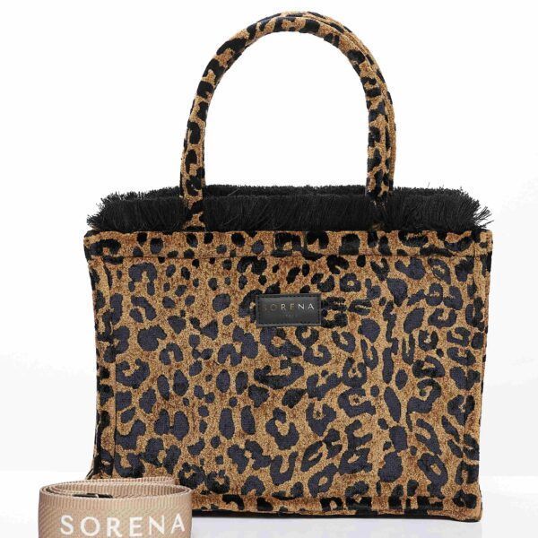 SORENA Leopard Velvet Brown Tote Bag Medium
