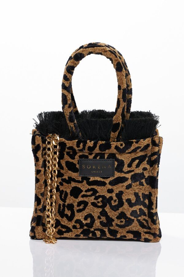 SORENA Leopard Velvet Brown Tote Bag Mini