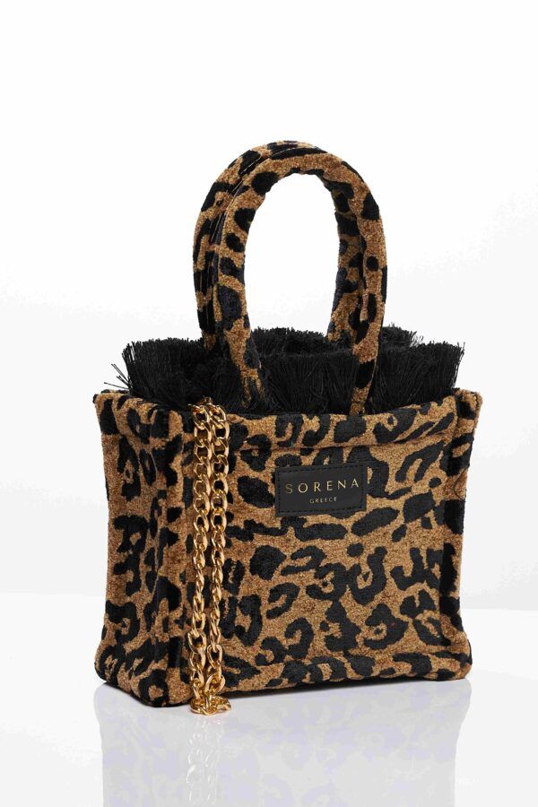 SORENA Leopard Velvet Brown Tote Bag Mini
