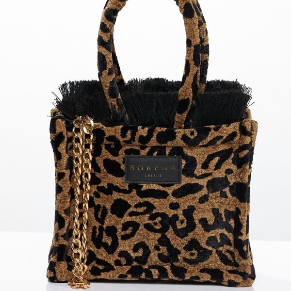 SORENA Leopard Velvet Brown Tote Bag Mini